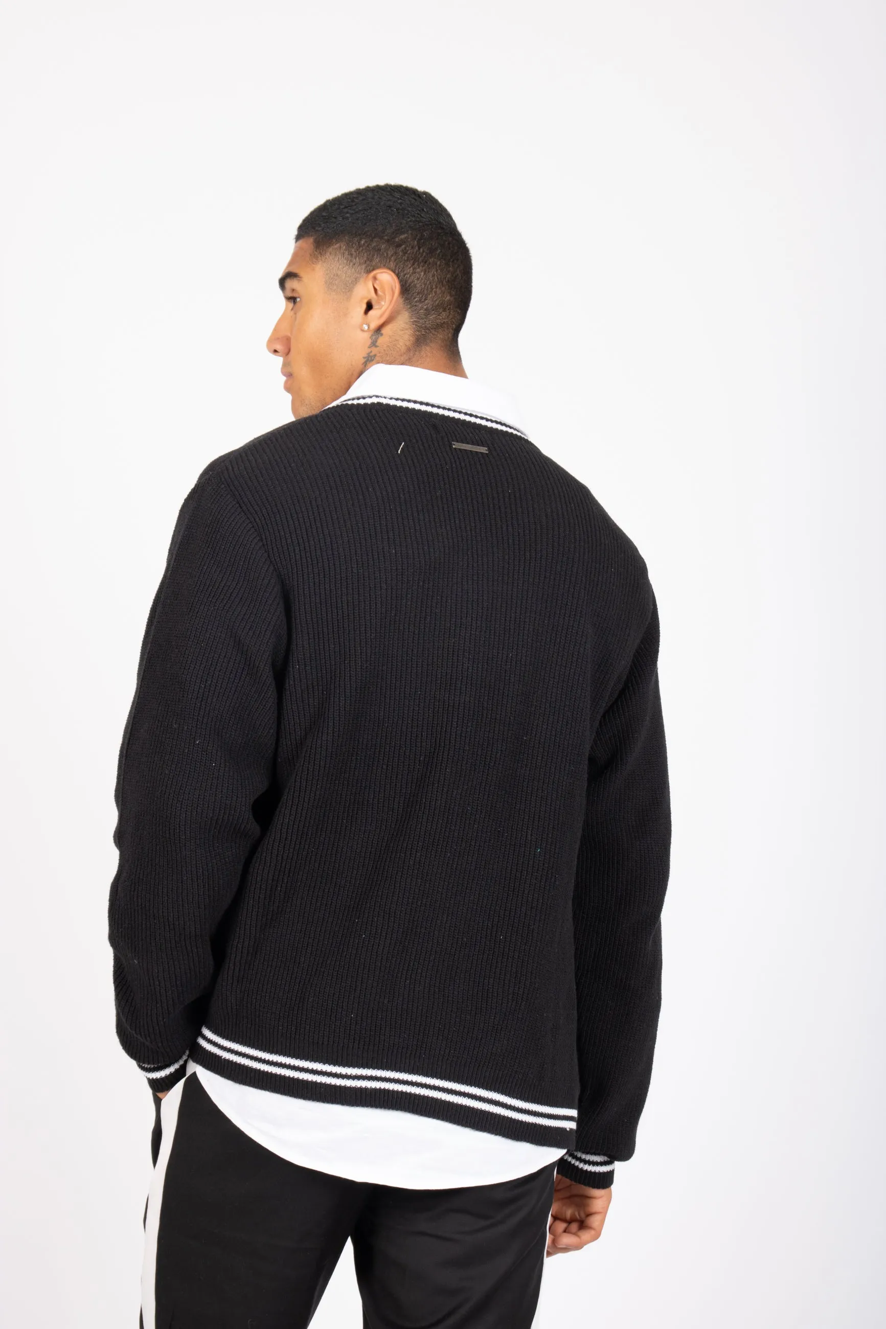 Varsity Knitted Cardigan In Black