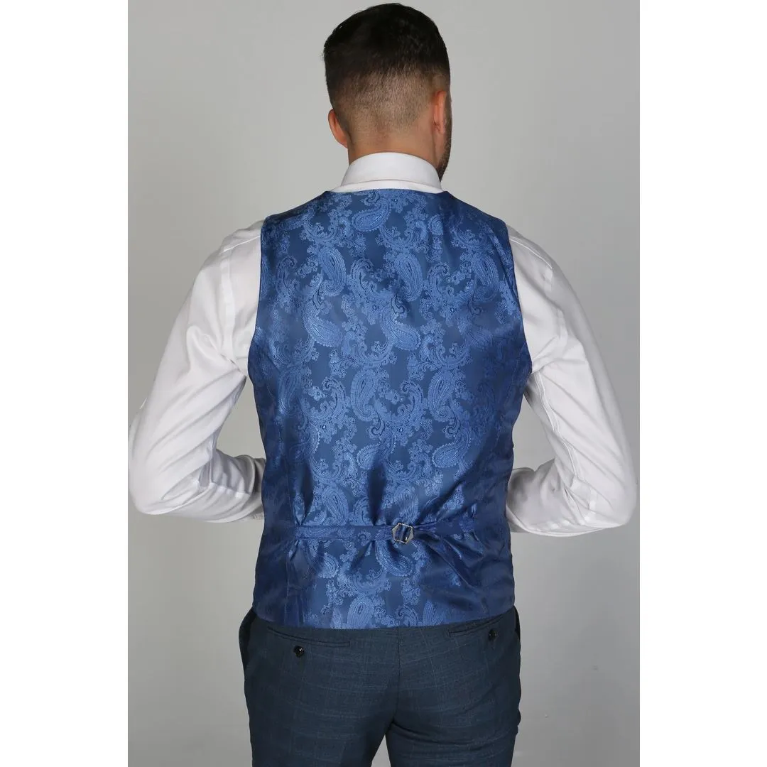 Viceroy - Men's Blue Check Waistcoat Classic Formal