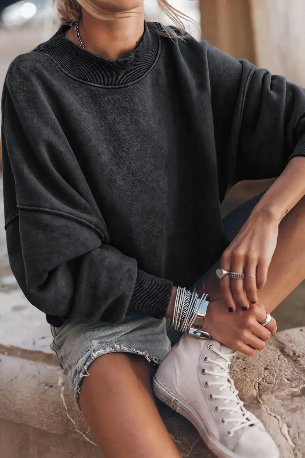 Vintage Black Drop Shoulder Sweatshirt