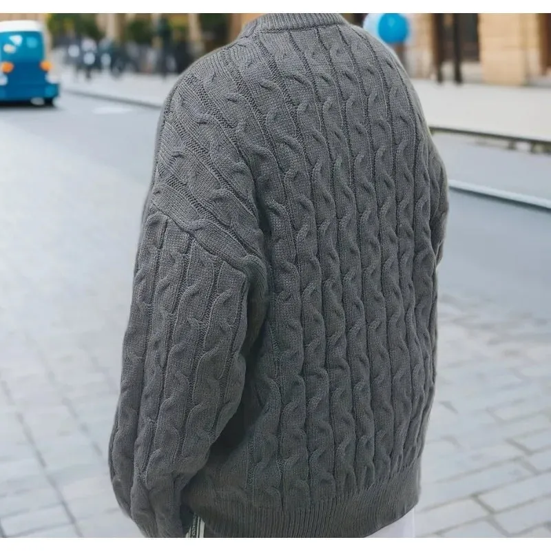 Wiaofellas New Autumn and Winter Casual Sweater Men's Fashion Fried Dough Twists Round Neck Knitwear Loose Oversized Warm Street Wear