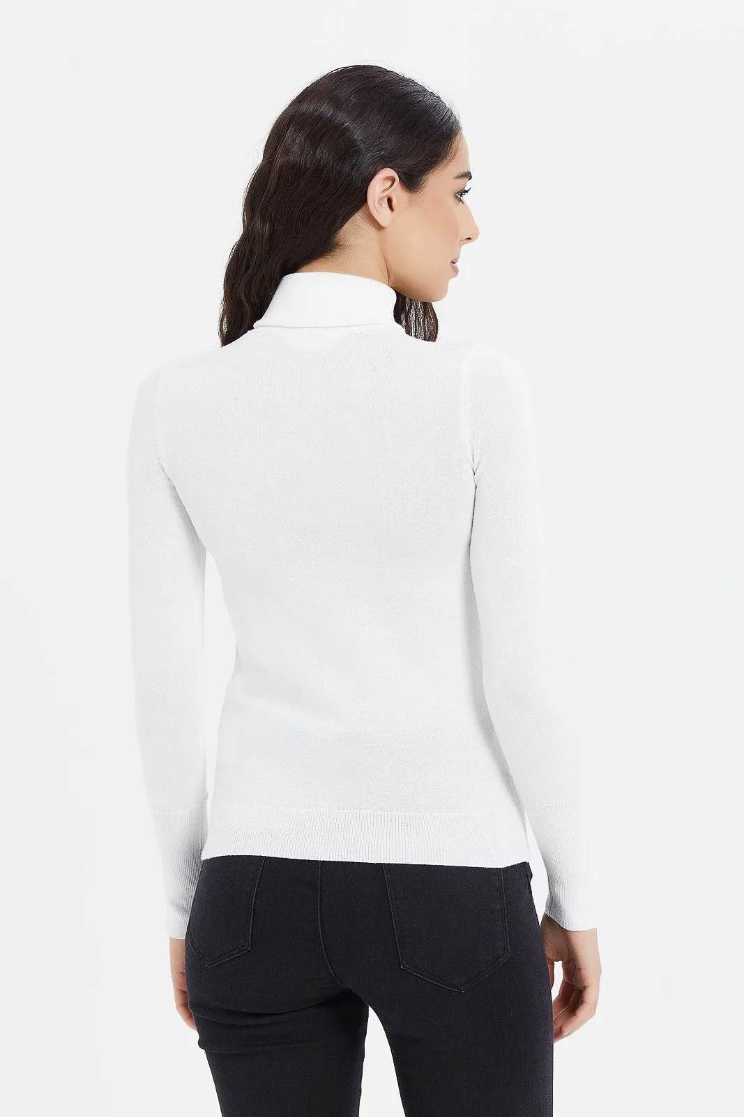 Women Ivory Turtle Neck Pullover