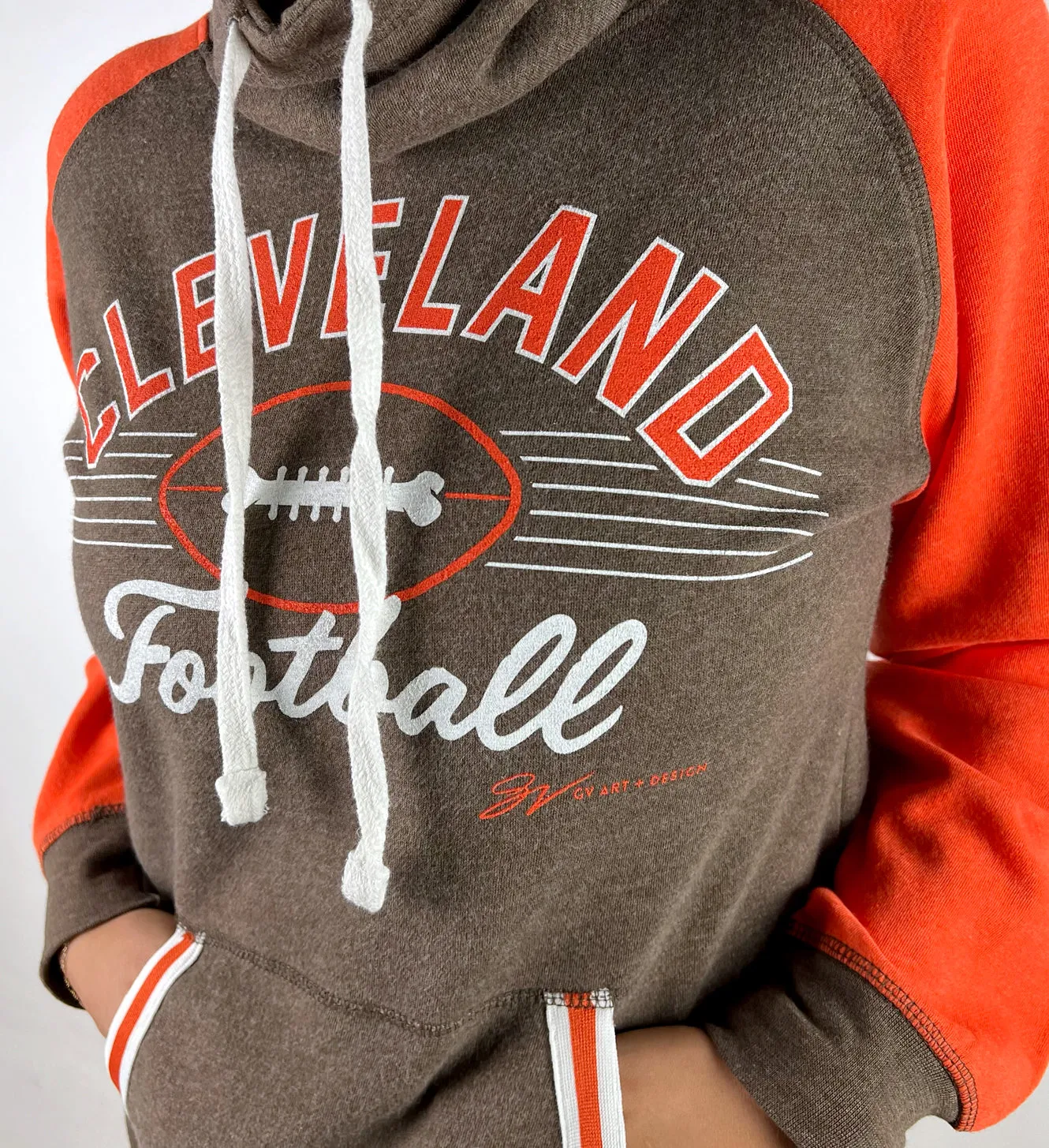 Women's Cleveland Football Orange and Brown Pullover