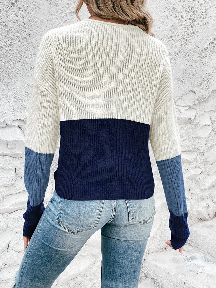 Women's Deep V Neck Long Sleeve Twsit Knot Cropped Knit Pullover Sweater