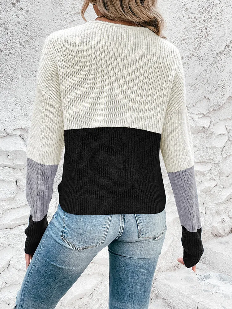 Women's Deep V Neck Long Sleeve Twsit Knot Cropped Knit Pullover Sweater